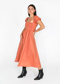 Thumbnail for Amerie Linen Midi Dress - Burnt Orange - STUDIO JO STORE