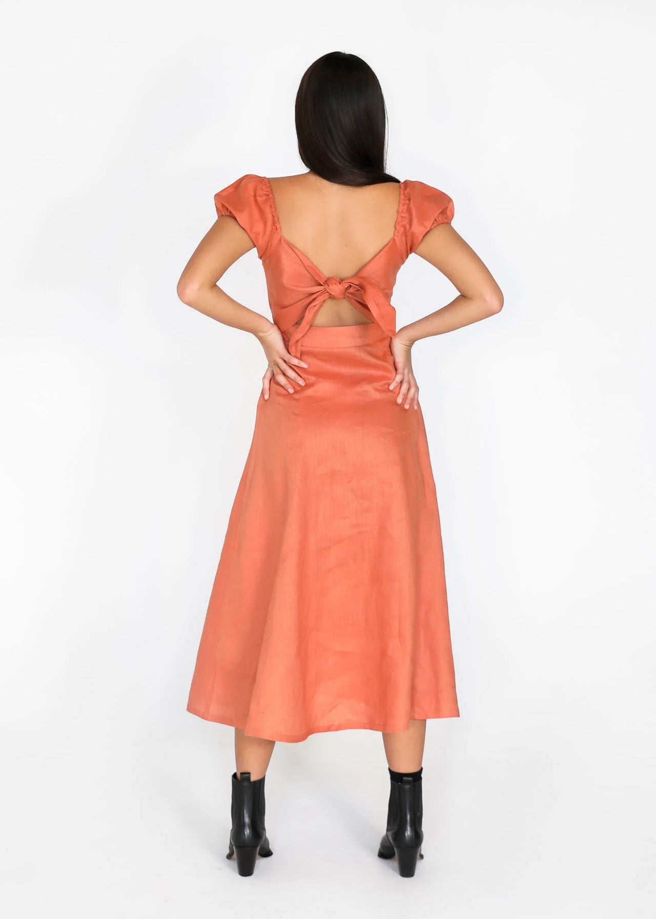 TEGAN RAE - AMERIE LINEN MIDI DRESS CLAY - STUDIO JO STORE  
